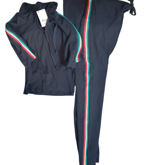Pants - Black Track Pants with Multicolor Stripe
